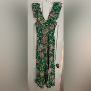 Caroline Constas Green Floral Maxi Dress